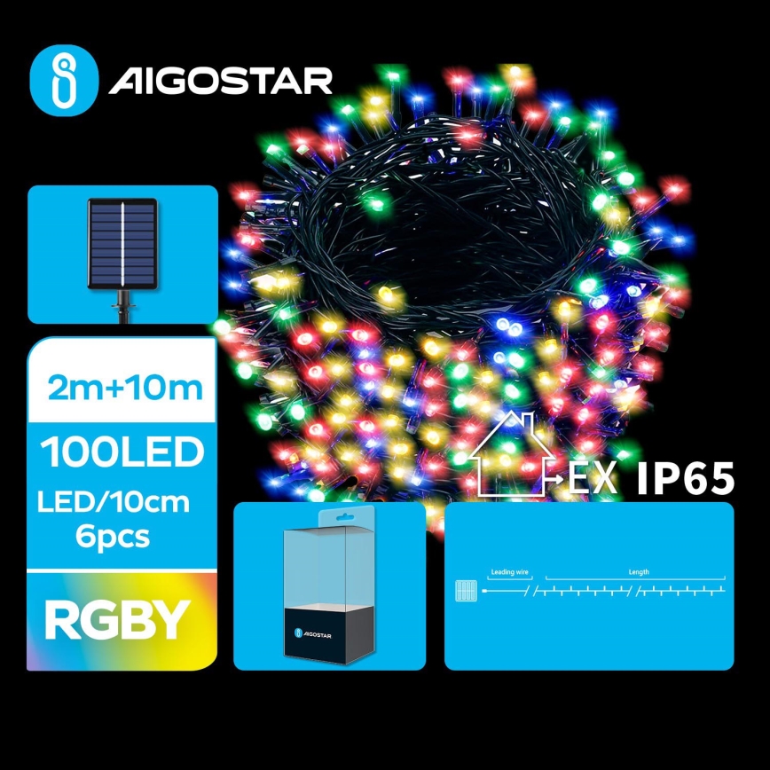 Aigostar - Cadena de navidad solar LED 100xLED/8 funciones 12m IP65 multicolor