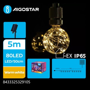 Aigostar - Cadena de Navidad Solar LED 10xLED/8 funciones 6,5m IP65 blanco cálido