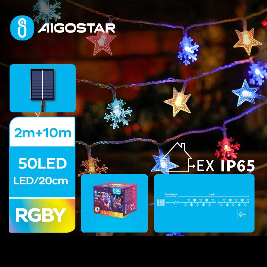 Aigostar - Cadena de navidad solar LED 50xLED/8 funciones 12m IP65 multicolor