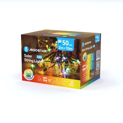 Aigostar - Cadena de navidad solar LED 50xLED/8 funciones 12m IP65 multicolor