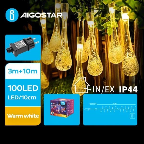 Aigostar - Cadena decorativa LED para exteriores 100xLED/8 funciones 13m IP44 blanco cálido