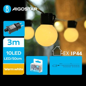 Aigostar - Cadena decorativa LED para exteriores 10xLED/3m IP44 blanco cálido