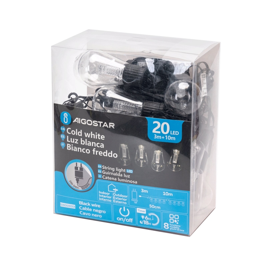 Aigostar - Cadena decorativa LED para exteriores 20xLED/13m IP44 blanco frío