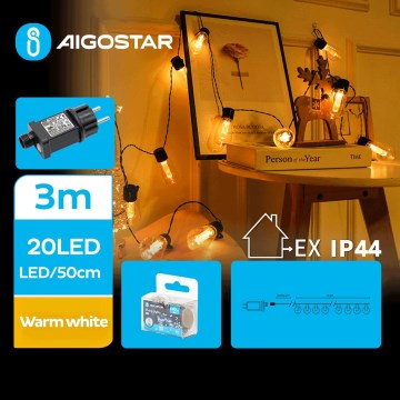 Aigostar - Cadena decorativa LED para exteriores 20xLED/3m IP44 blanco cálido