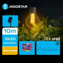Aigostar - Cadena decorativa LED Solar 10xLED/8 funciones 10,5m IP65 blanco cálido