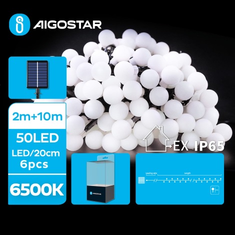 Aigostar - Cadena decorativa solar LED 50xLED/8 funciones 12m IP65 blanco frío