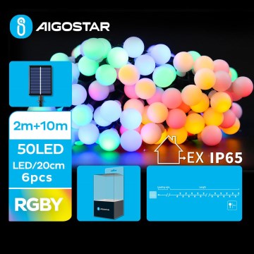 Aigostar - Cadena decorativa solar LED 50xLED/8 funciones 12m IP65 multicolor