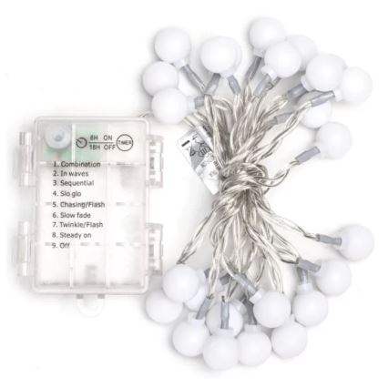 Aigostar - Cadena LED navideña exterior 25xLED/3xAA/8 funciones 2,8 m IP44 blanco frío