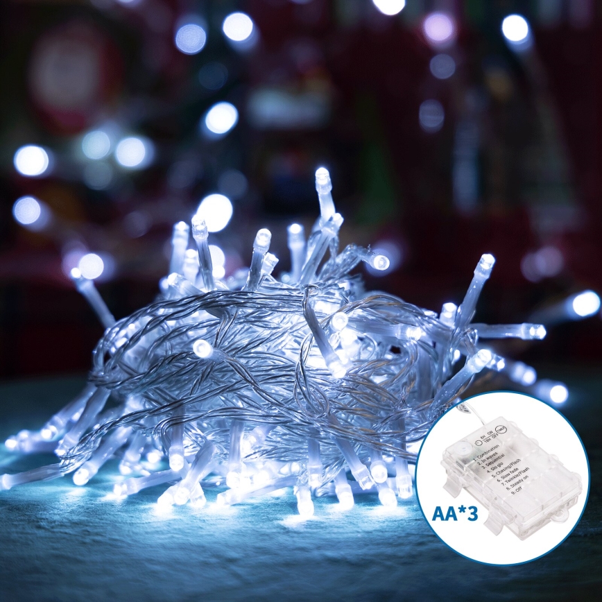 Aigostar - Cadena LED navideña exterior 100xLED/8 funciones 10,3m IP44 blanco frío