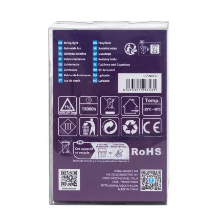 Aigostar - Cadena LED navideña exterior 100xLED/8 funciones 10,3m IP44 blanco frío
