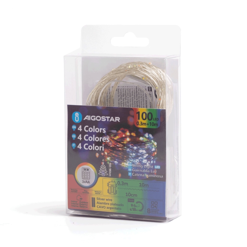 Aigostar - Cadena LED navideña exterior 100xLED/8 funciones 10,3m IP44 multicolor