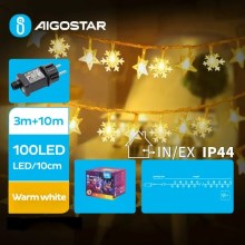 Aigostar - Cadena LED navideña exterior 100xLED/8 funciones 13m IP44 blanco cálido