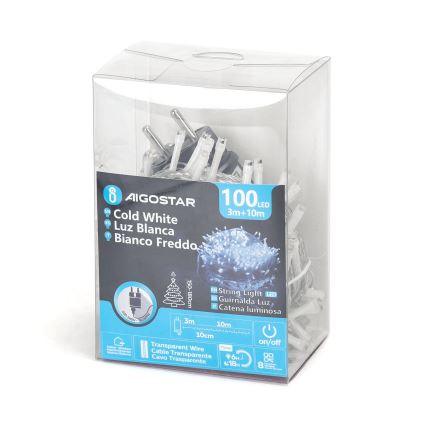 Aigostar - Cadena LED navideña exterior 100xLED/8 funciones 13m IP44 blanco frío