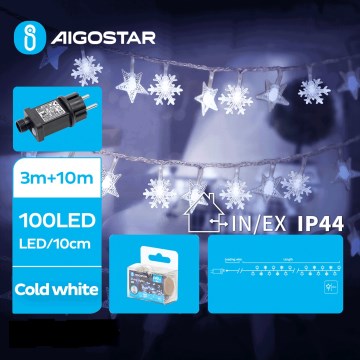 Aigostar - Cadena LED navideña exterior 100xLED/8 funciones 13m IP44 blanco frío