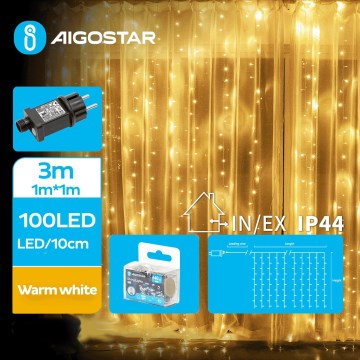 Aigostar - Cadena LED navideña exterior 100xLED/8 funciones 4x1m IP44 blanco cálido