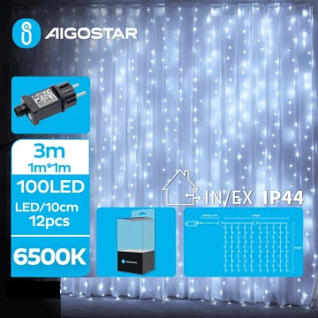 Aigostar - Cadena LED navideña exterior 100xLED/8 funciones 4x1m IP44 blanco frío