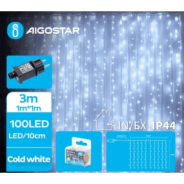 Aigostar - Cadena LED navideña exterior 100xLED/8 funciones 4x1m IP44 blanco frío