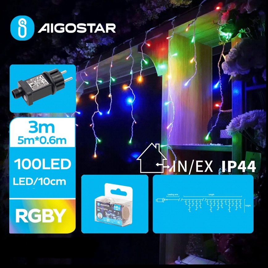 Aigostar - Cadena LED navideña exterior 100xLED/8 funciones 8x0,6m IP44 multicolor