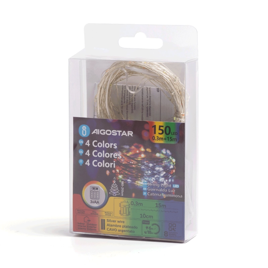 Aigostar - Cadena LED navideña exterior 150xLED/8 funciones 15,3m IP44 multicolor