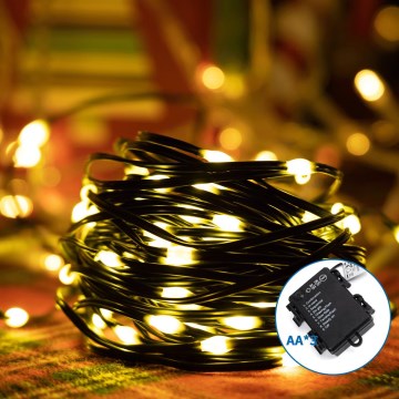 Aigostar - Cadena LED navideña exterior 150xLED/8 funciones 3xAA 15,3m IP44 blanco cálido
