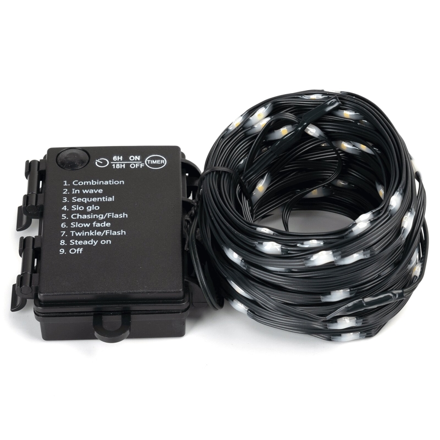 Aigostar - Cadena LED navideña exterior 150xLED/8 funciones 3xAA 15,3m IP44 blanco cálido