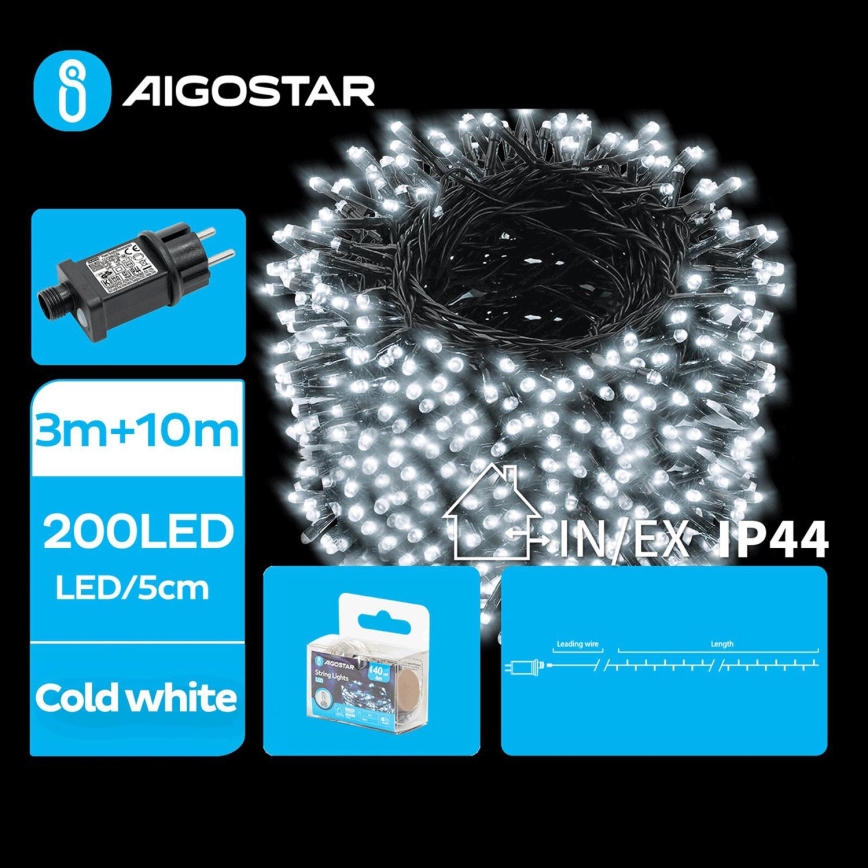 Aigostar - Cadena LED navideña exterior 200xLED/8 funciones 13m IP44 blanco frío