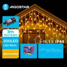 Aigostar - Cadena LED navideña exterior 200xLED/8 funciones 13x0,6m IP44 blanco cálido
