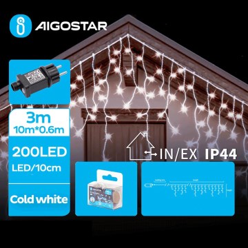 Aigostar - Cadena LED navideña exterior 200xLED/8 funciones 13x0,6m IP44 blanco frío