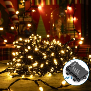 Aigostar - Cadena LED navideña exterior 200xLED/8 funciones 3xAA 10,3m IP44 blanco cálido