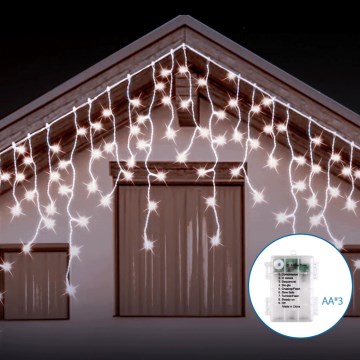 Aigostar - Cadena LED navideña exterior 200xLED/8 funciones 3xAA 13x0,6m IP44 blanco frío