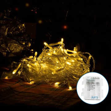 Aigostar - Cadena LED navideña exterior 200xLED/8 funciones 3xAA 6x1,5m IP44 blanco cálido