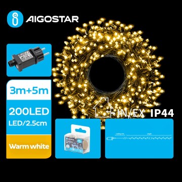 Aigostar - Cadena LED navideña exterior 200xLED/8 funciones 8m IP44 blanco cálido