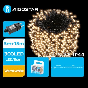 Aigostar - Cadena LED navideña exterior 300xLED/8 funciones 18m IP44 blanco cálido