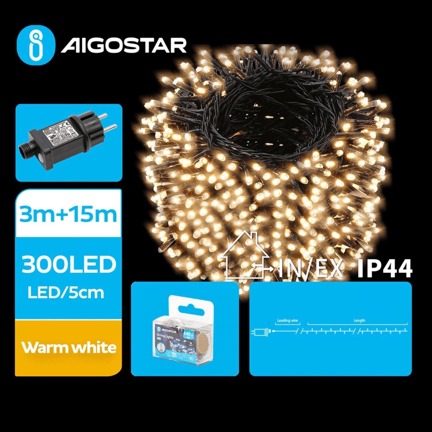 Aigostar - Cadena LED navideña exterior 300xLED/8 funciones 18m IP44 blanco cálido