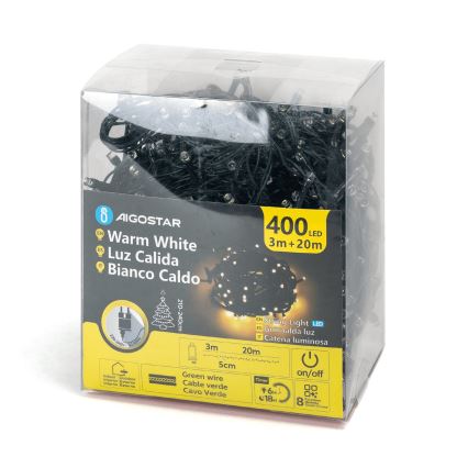 Aigostar - Cadena LED navideña exterior 400xLED/8 funciones 23m IP44 blanco cálido