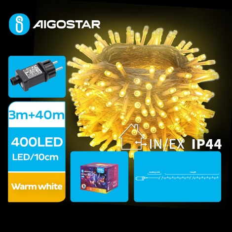 Aigostar - Cadena LED navideña exterior 400xLED/8 funciones 43m IP44 blanco cálido