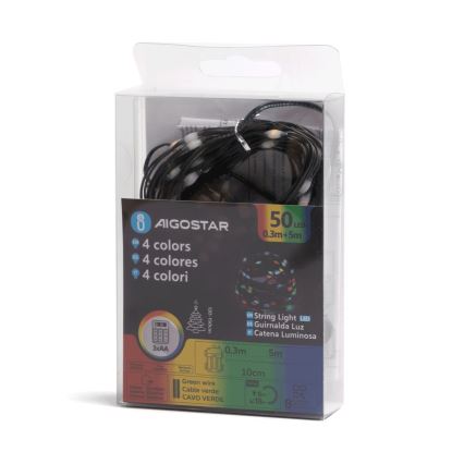 Aigostar - Cadena LED navideña exterior 50xLED/8 funciones 3xAA 5,3m IP44 multicolor