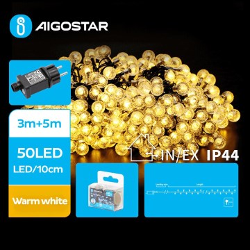 Aigostar - Cadena LED navideña exterior 50xLED/8 funciones 8m IP44 blanco cálido