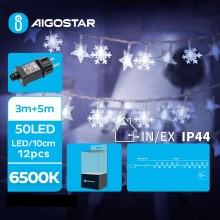 Aigostar - Cadena LED navideña exterior 50xLED/8 funciones 8m IP44 blanco frío