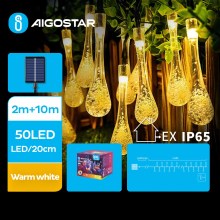 Aigostar - Cadena LED Solar Decorativa 50xLED/8 funciones 12m IP65 blanco cálido