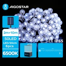 Aigostar - Cadena solar decorativa LED 50xLED/8 funciones 12m IP65 blanco frío