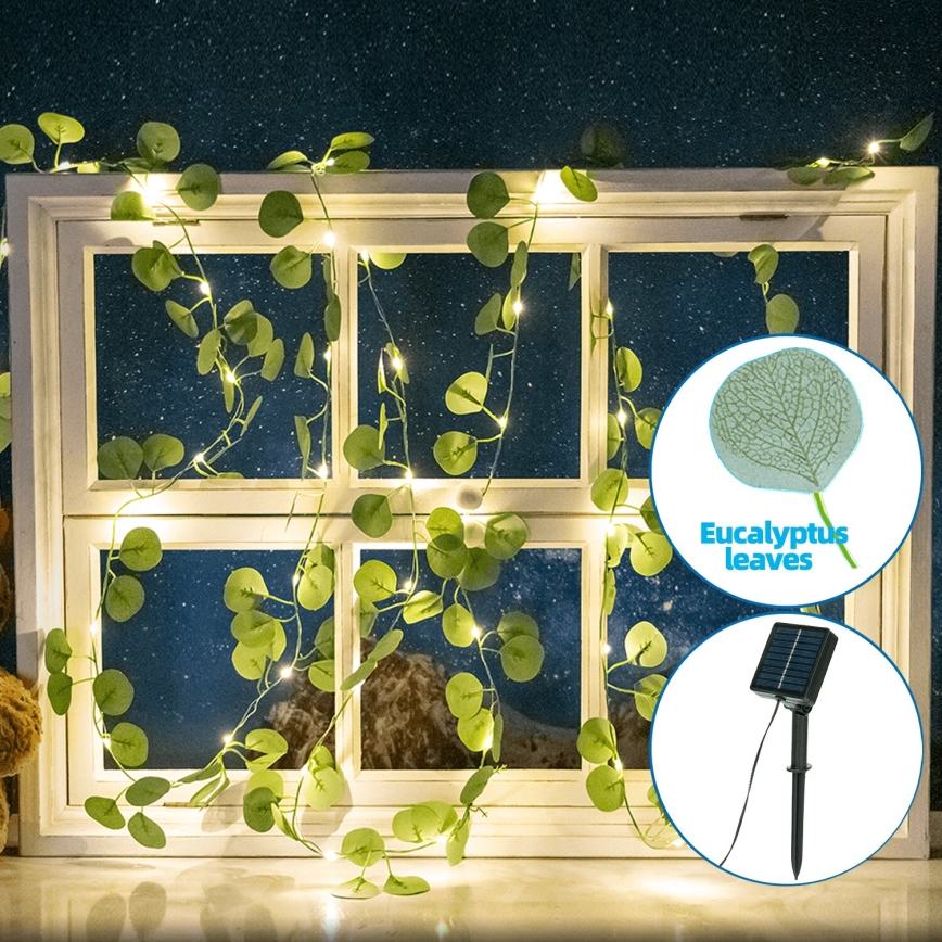 Aigostar - Cadena solar LED 100xLED/12m IP65 blanco cálido Eucalyptus