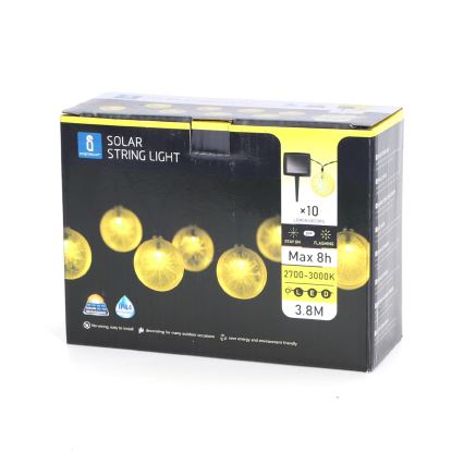 Aigostar - Cadena solar LED 10xLED/3,8m IP44 blanco cálido