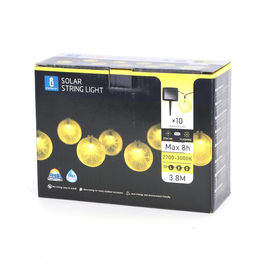 Aigostar - Cadena solar LED 10xLED/3,8m IP44 600 mAh blanco cálido
