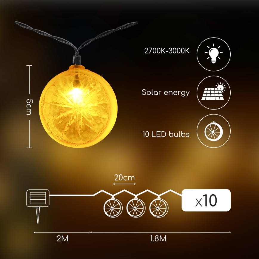 Aigostar - Cadena solar LED 10xLED/3,8m IP44 600 mAh blanco cálido