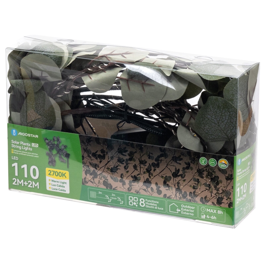 Aigostar - Cadena solar LED 110xLED/4m IP65 blanco cálido Eucalyptus