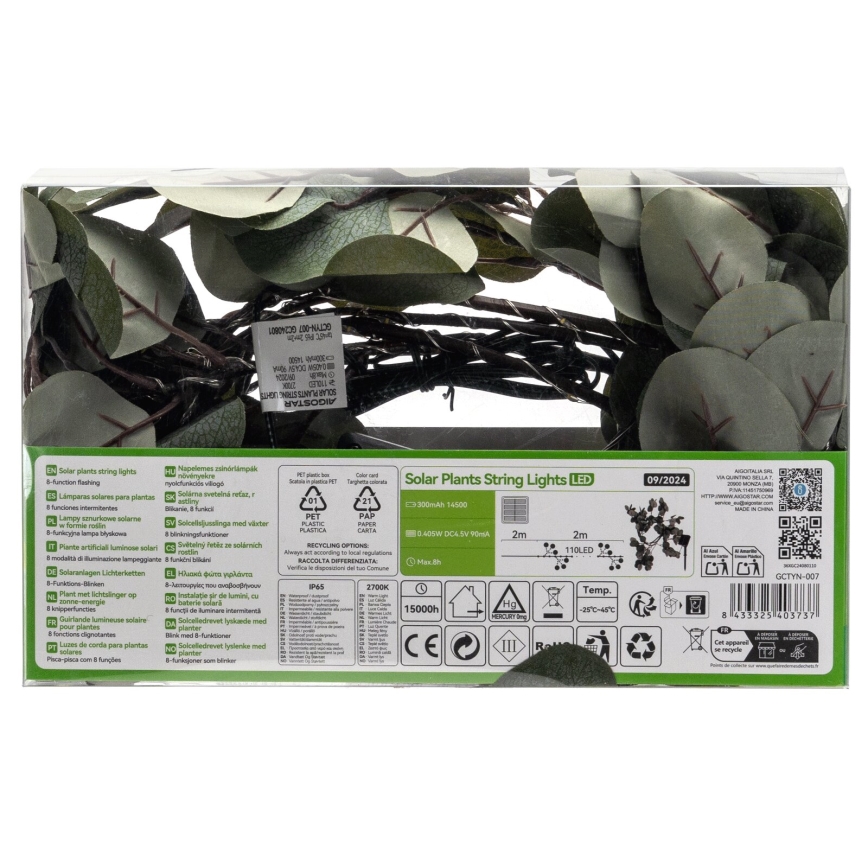 Aigostar - Cadena solar LED 110xLED/4m IP65 blanco cálido Eucalyptus