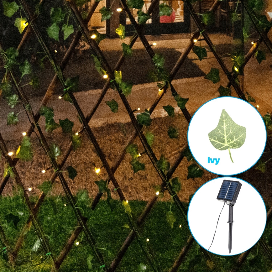 Aigostar - Cadena solar LED 148xLED/2x1,2m IP65 300 mAh blanco cálido hiedra