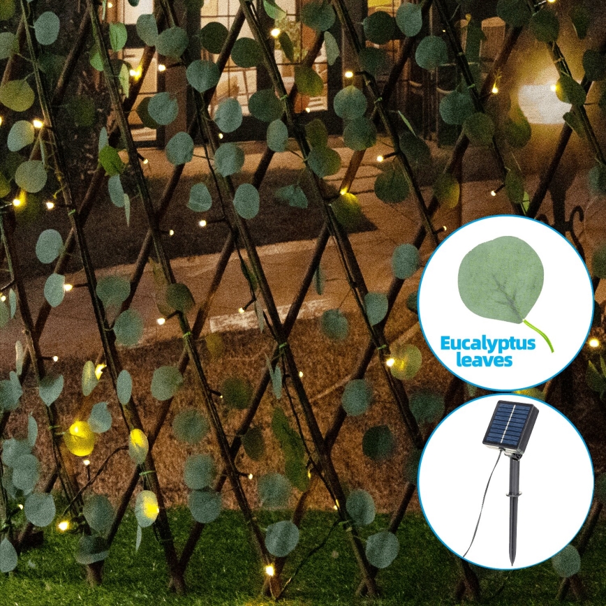 Aigostar - Cadena solar LED 148xLED/2x1,2m IP65 blanco cálido Eucalyptus
