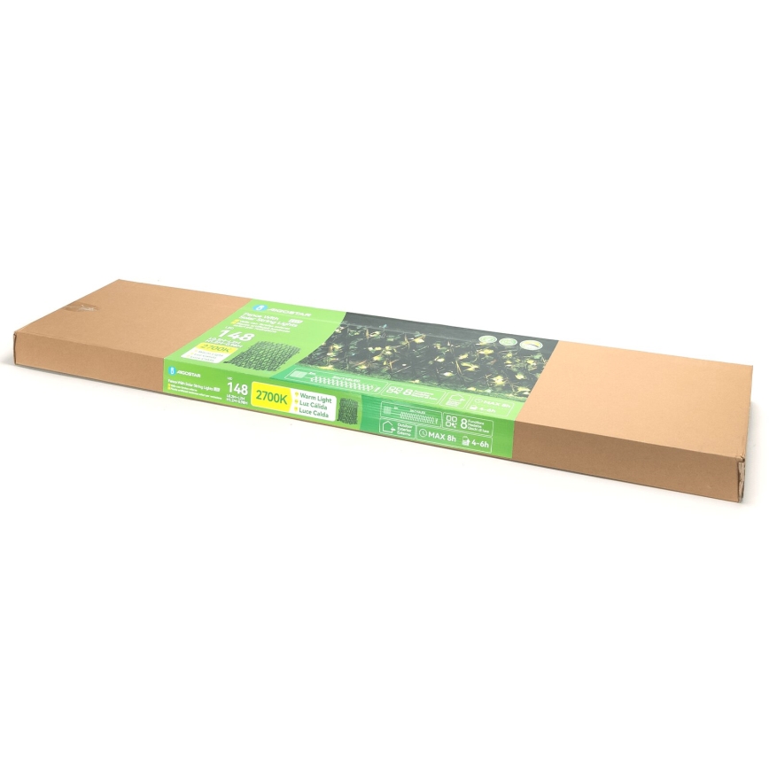 Aigostar - Cadena solar LED 148xLED/2x1,2m IP65 300 mAh blanco cálido hiedra